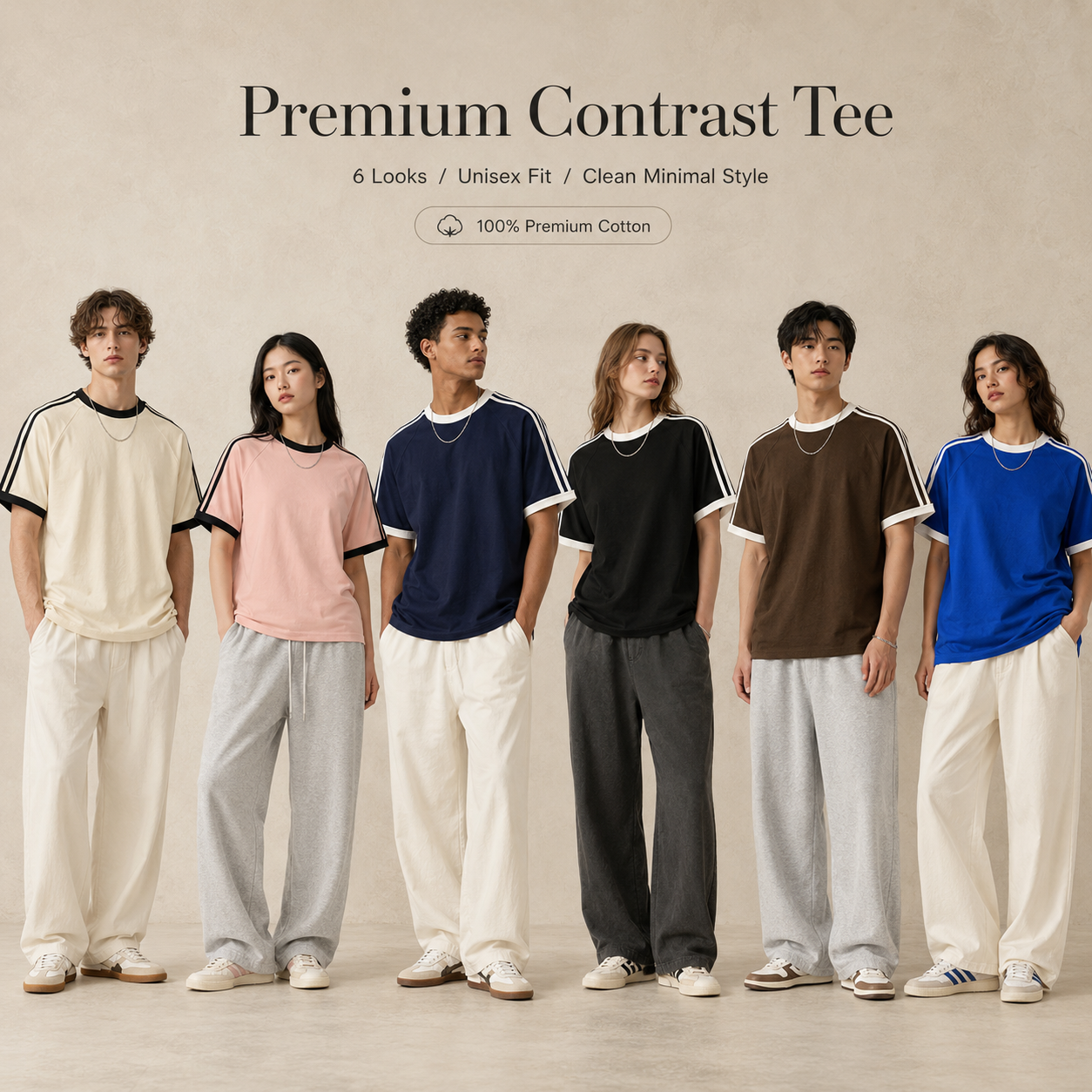 Models wearing GT1903MP 210gsm contrast raglan T-shirts