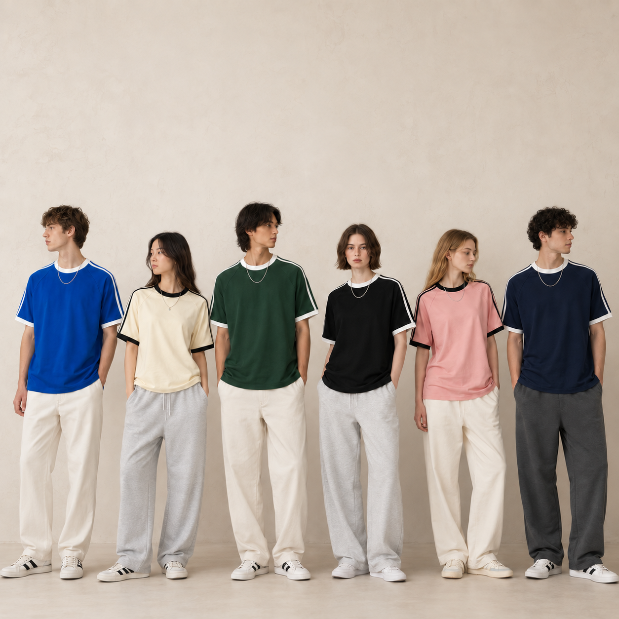 Models wearing GT1903MP 210gsm contrast raglan T-shirts