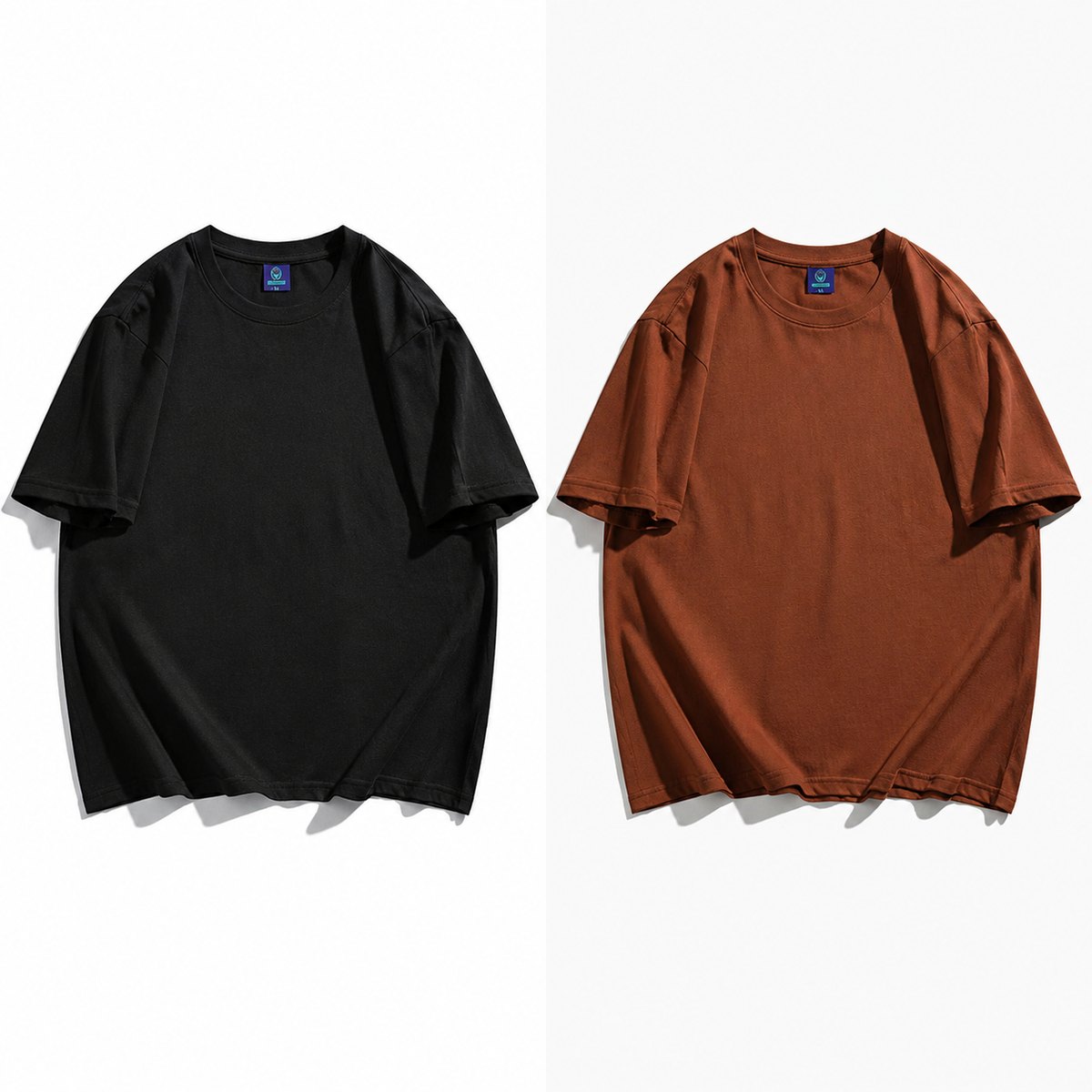 Black and rust brown 230gsm oversized cotton T-shirt comparison