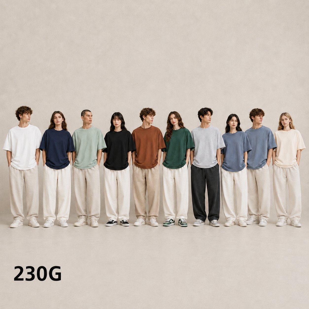 230gsm oversized cotton T-shirt worn by models