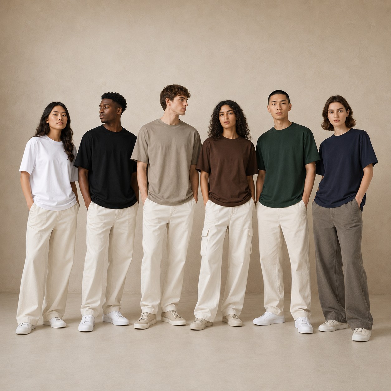 300gsm pure cotton loose fit T-shirt worn by models