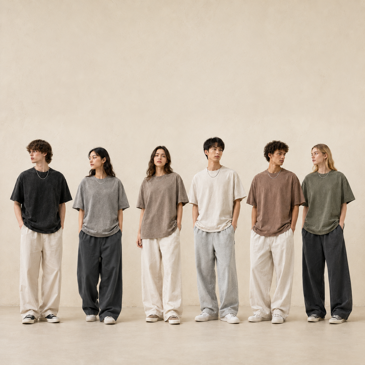Washed cotton T-shirt model group 1