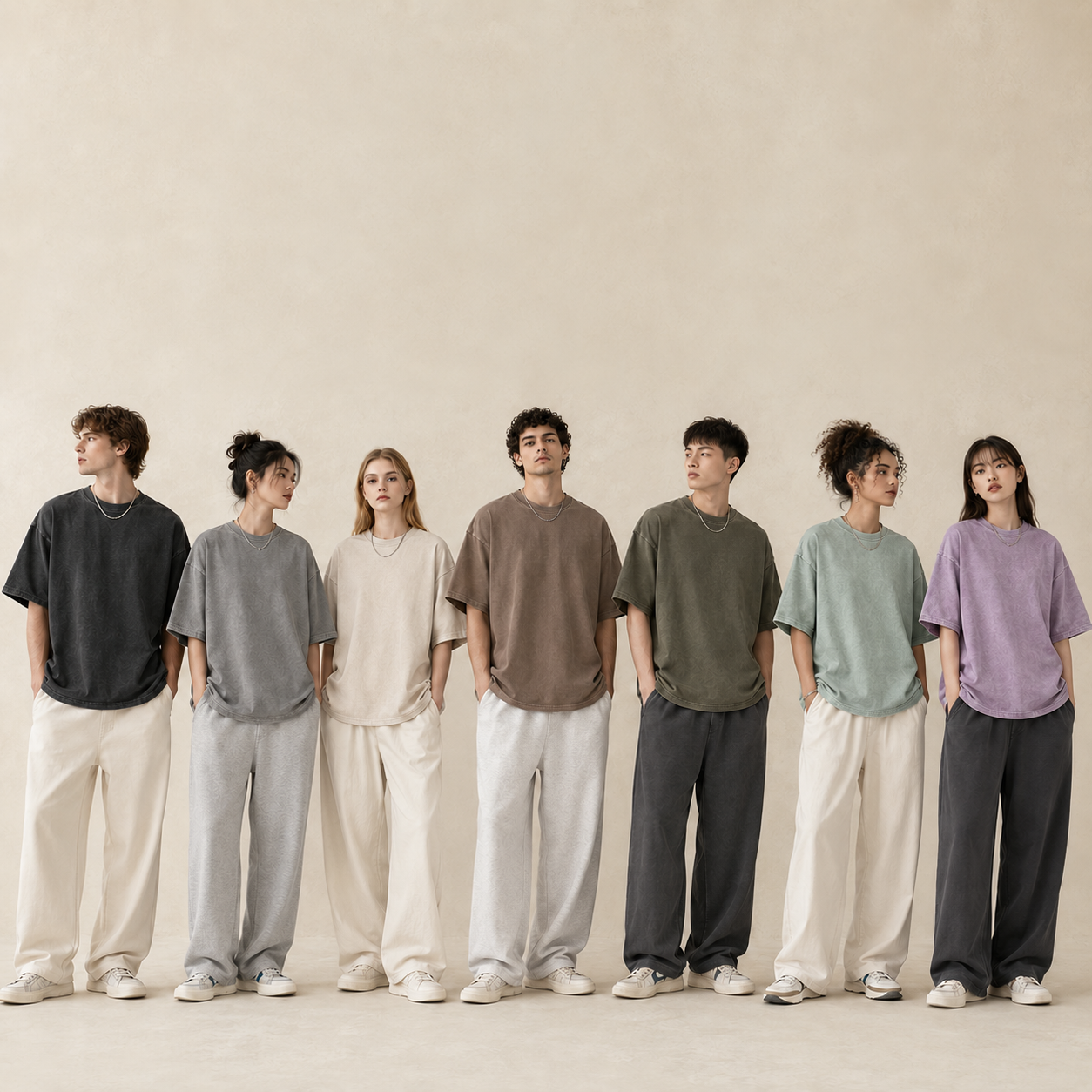 Washed cotton T-shirt model group 2