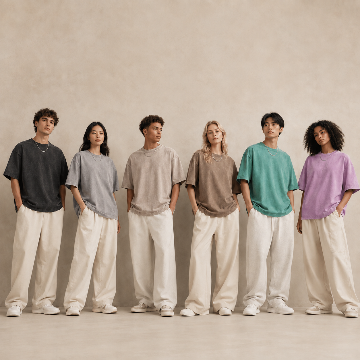 Washed cotton T-shirt model group 3