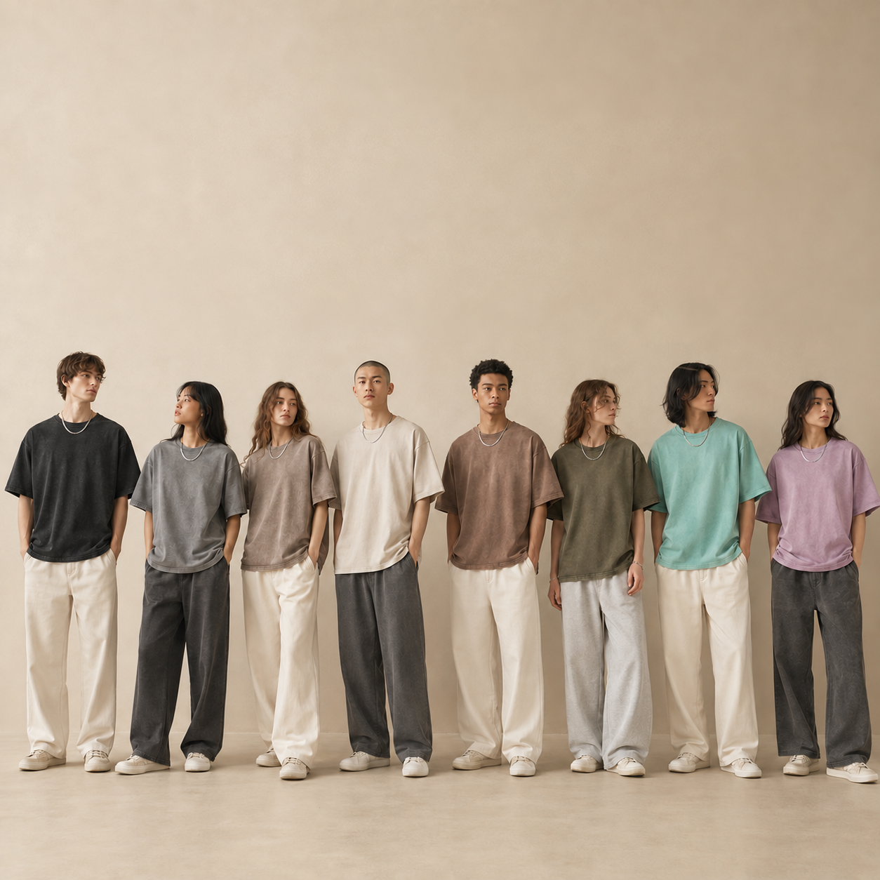 Washed cotton T-shirt model group 4