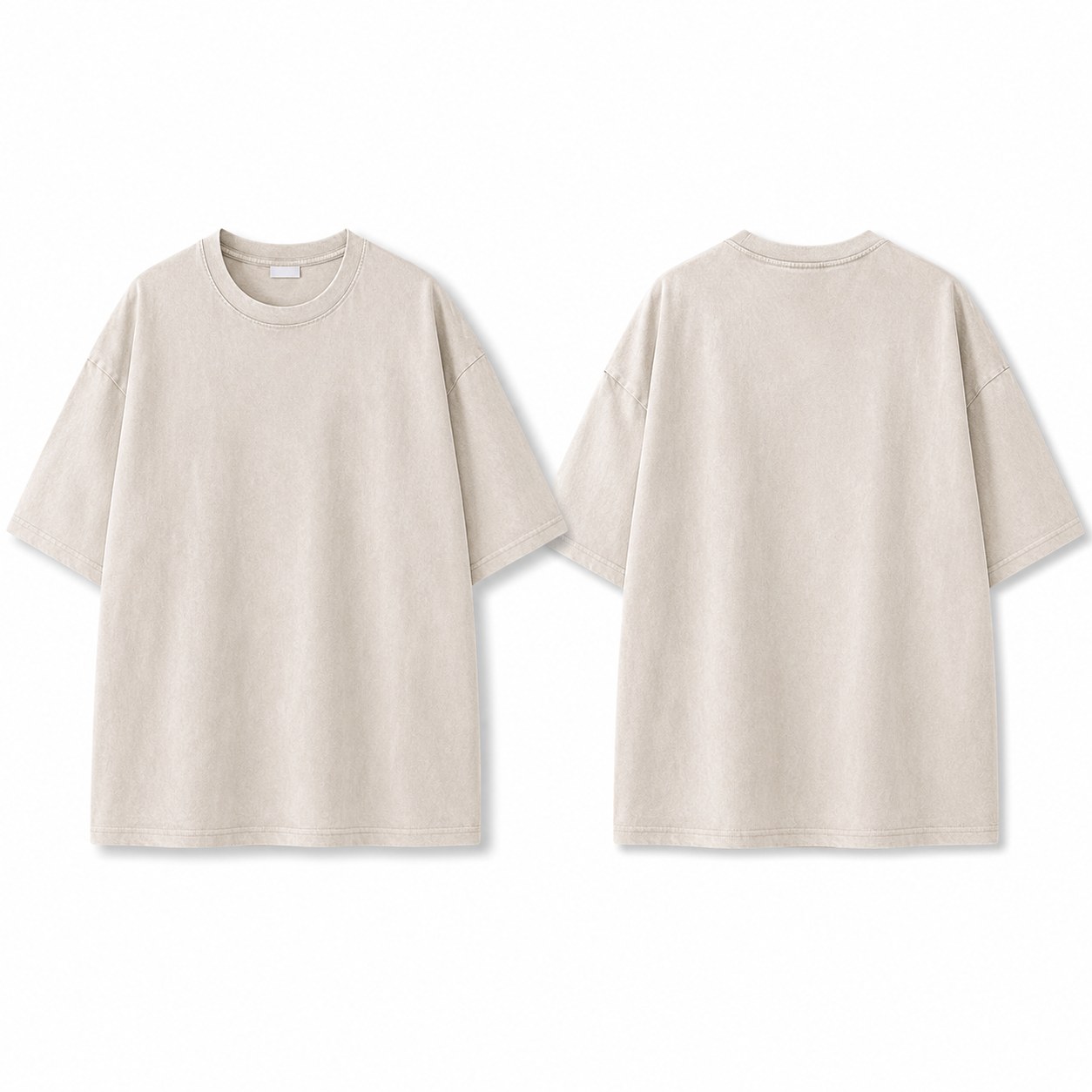 Almond washed 220gsm cotton T-shirt front and back