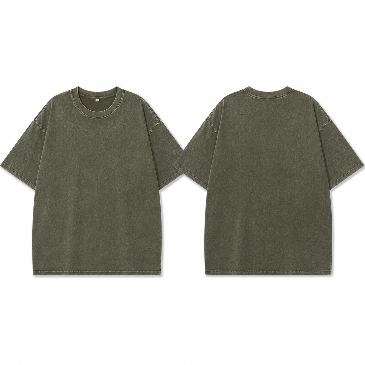 Dark green washed 220gsm cotton T-shirt front and back