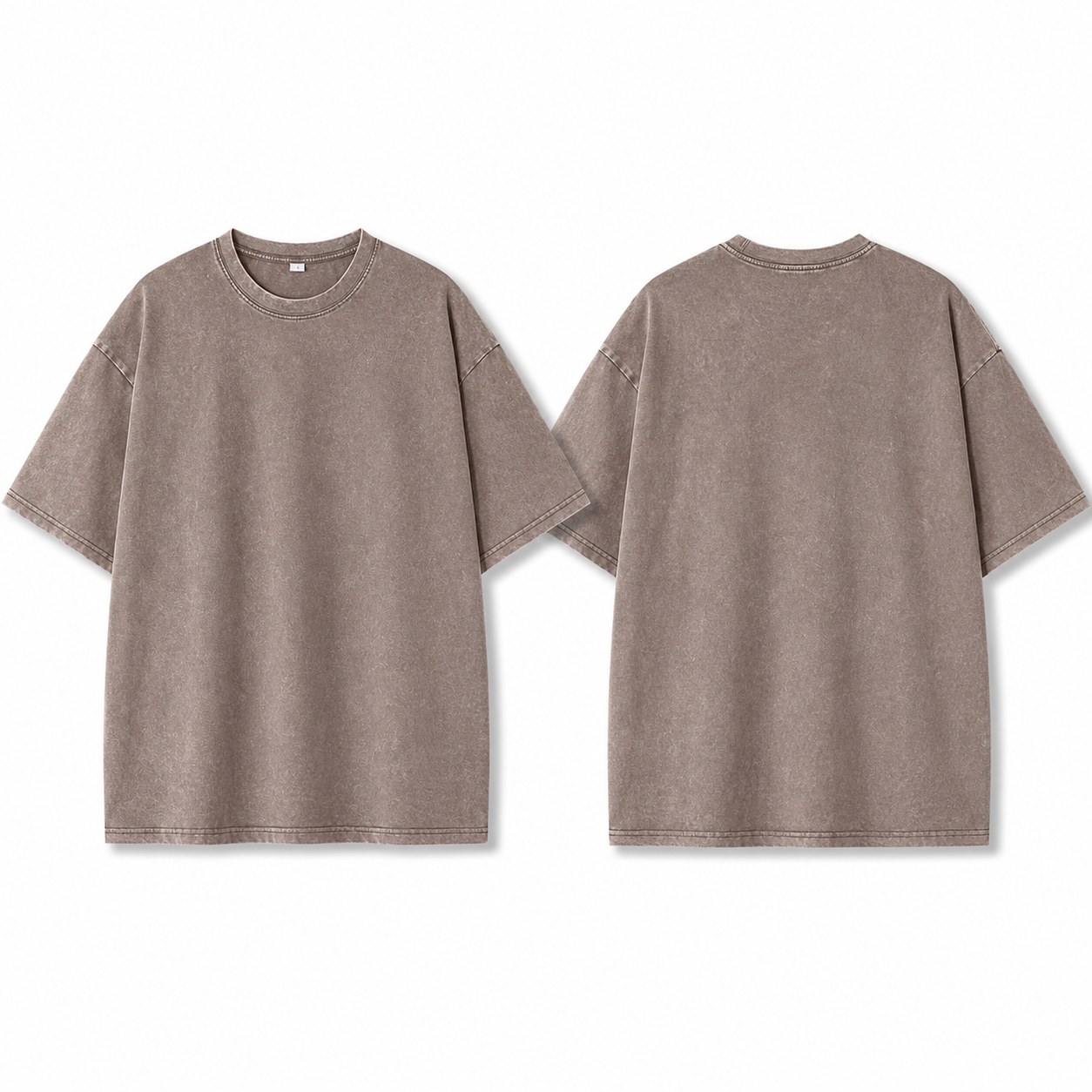 Khaki washed 220gsm cotton T-shirt front and back