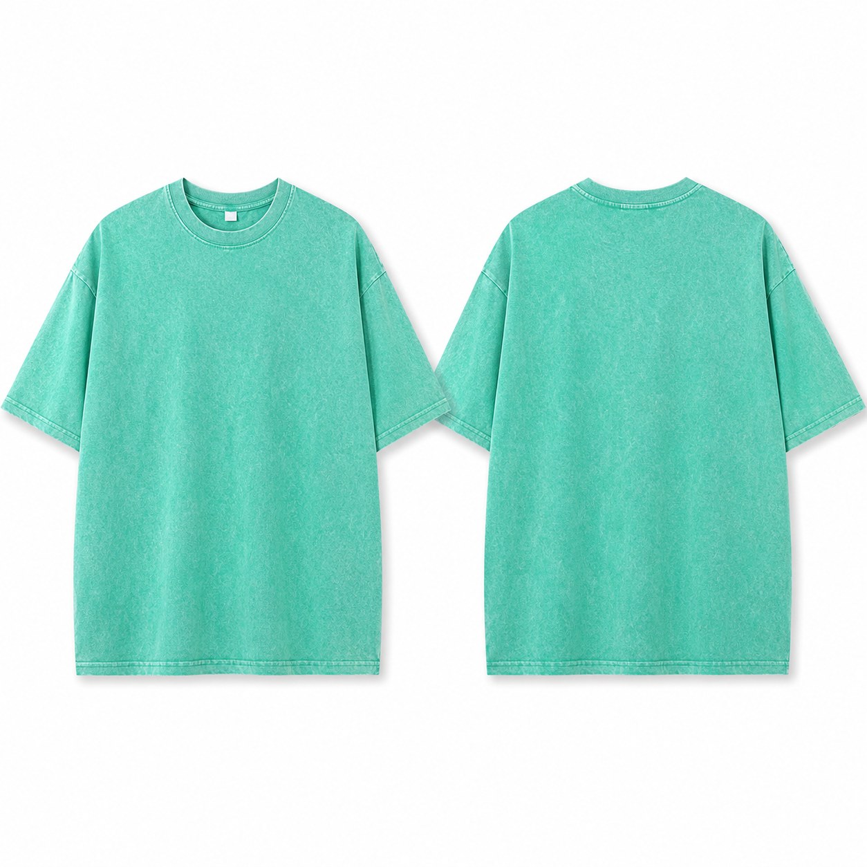 Light green washed 220gsm cotton T-shirt front and back
