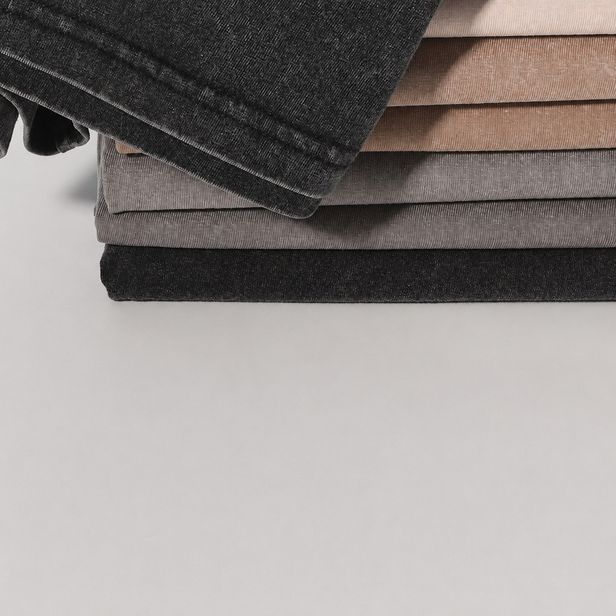 Washed cotton T-shirt folded color stack