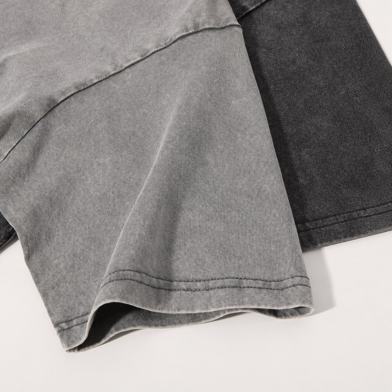 Washed cotton T-shirt sleeve and seam detail