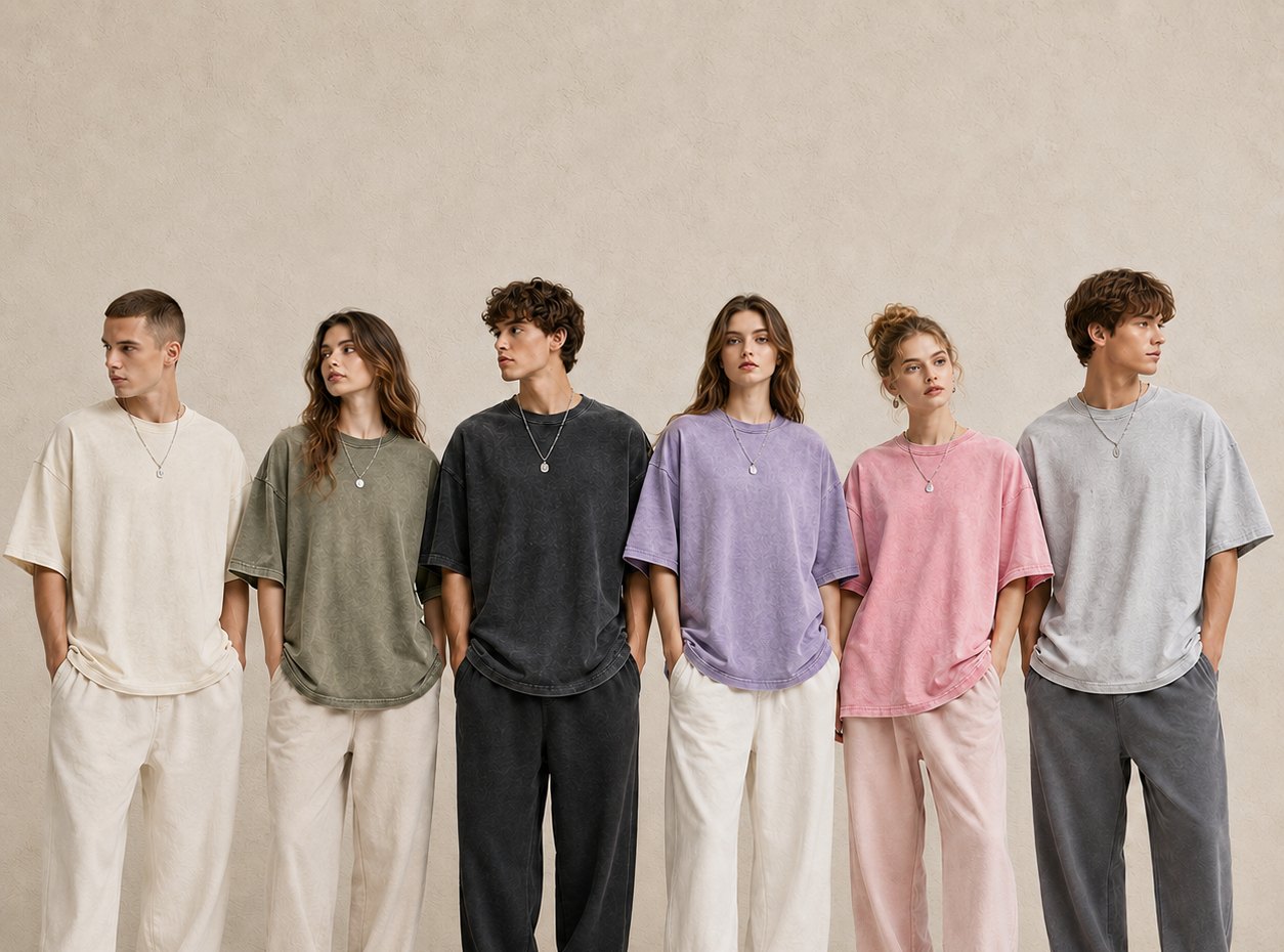 220gsm vintage washed cotton T-shirt on models