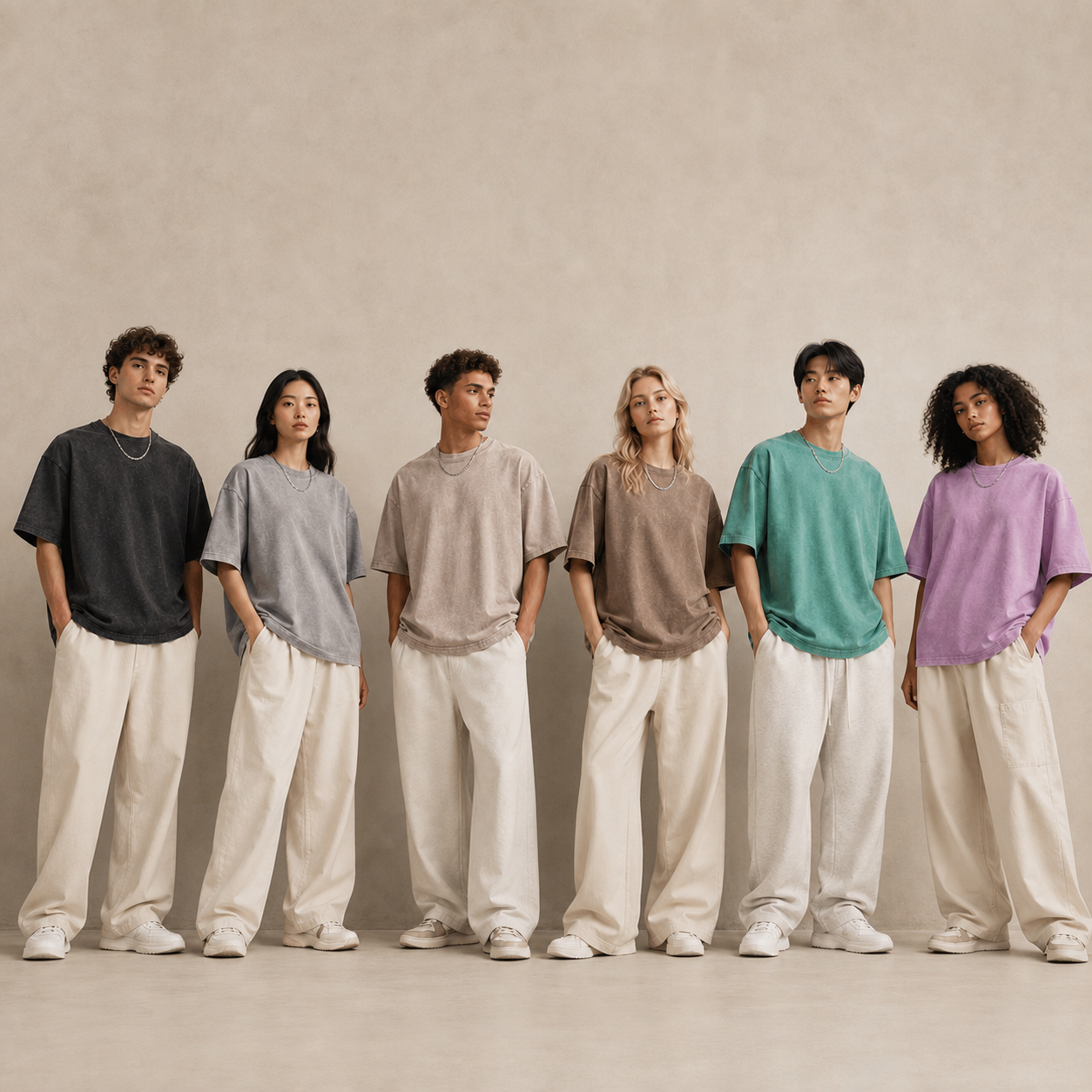 Models wearing GTSX230YLX 230gsm vintage washed oversized cotton T-shirts